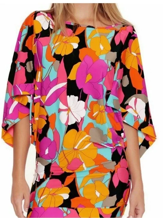 Trina Turk Pink Multi Floral Tunic or Swim Cover - Picture 3 of 10
